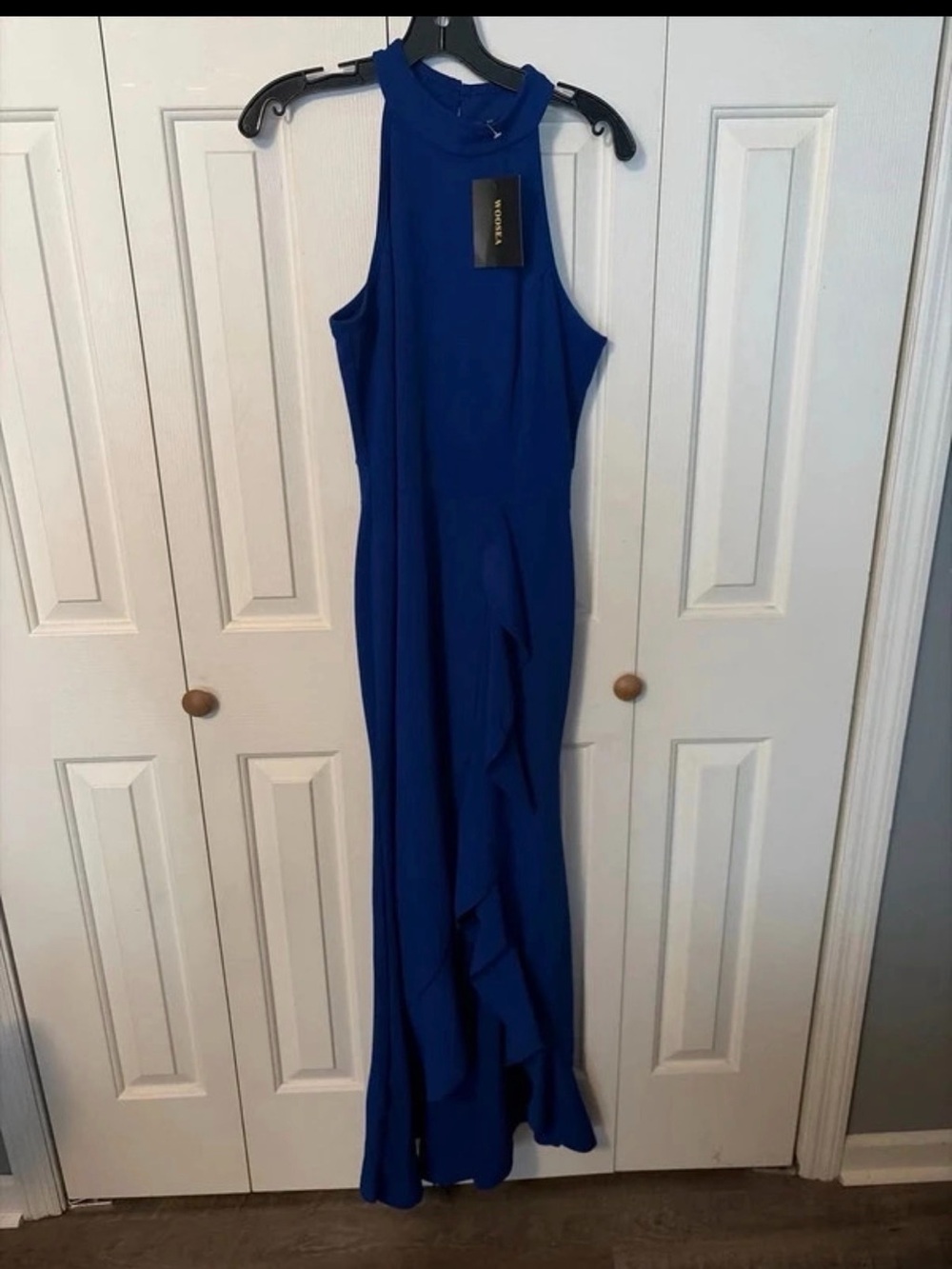 Sleeveless High-Neck Maxi Dress in Cobalt Blue